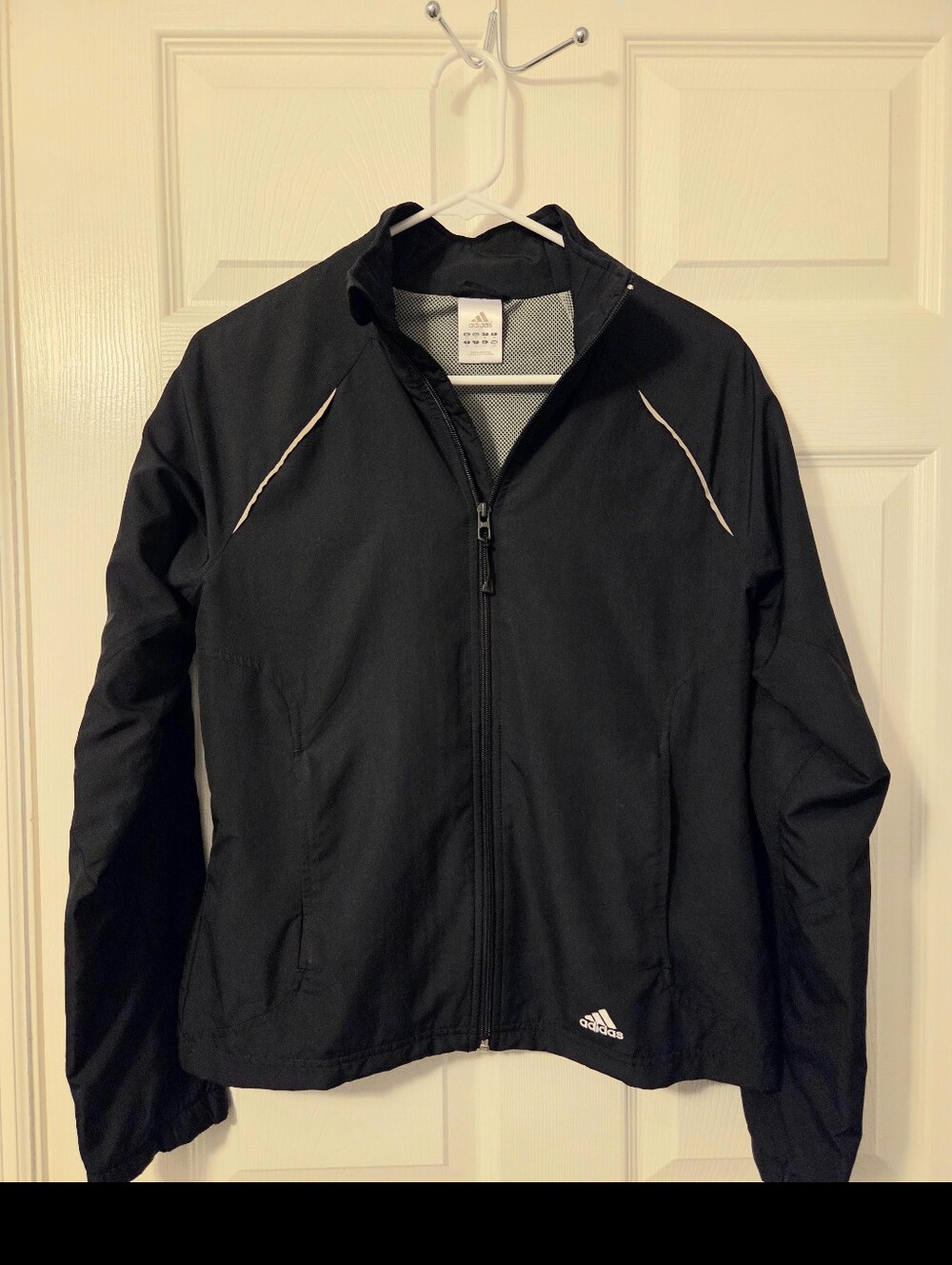 Adidas Black Women's Full-Zip Windbreaker Jacket with Contrast Piping